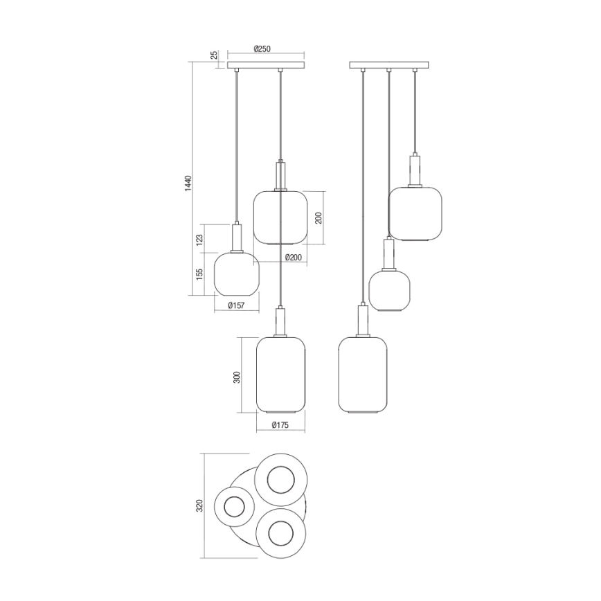 Redo 01-3198 - Lampadario a sospensione con filo BRINA 3xE27/23W/230V