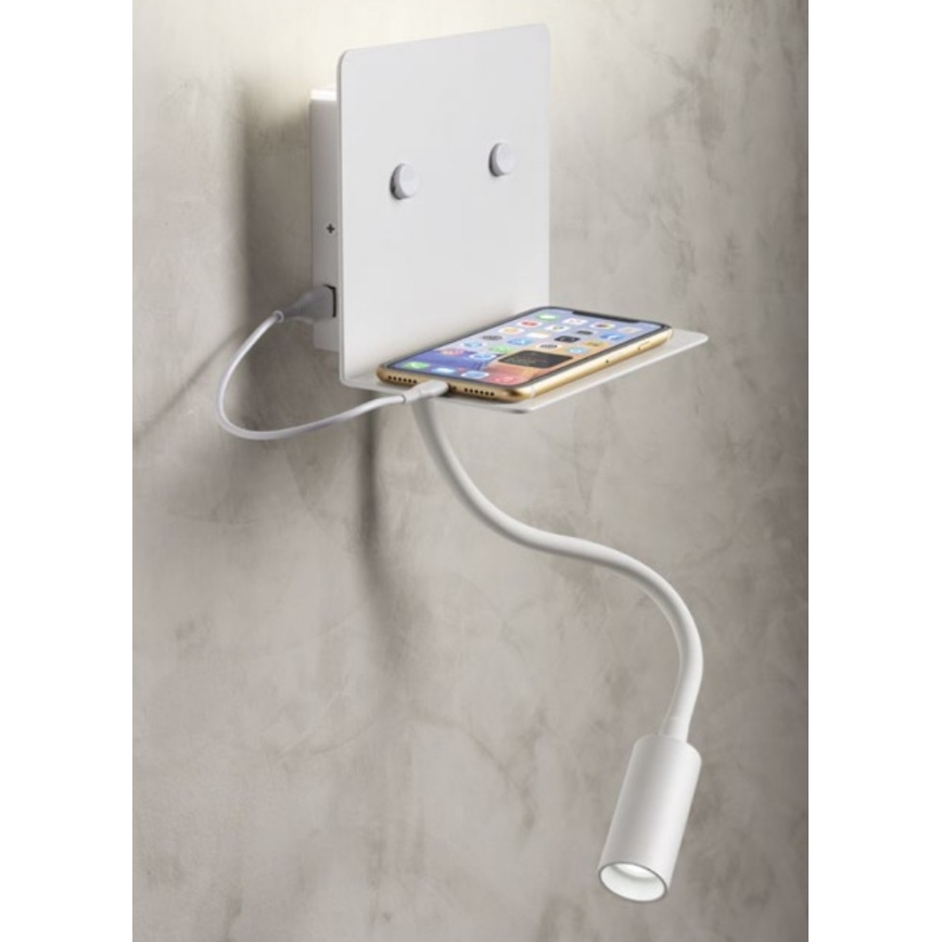 Redo 01-3210 - Luce Spot da parete a LED MOKA LED/6W + LED/3W/230V USB CRI90 bianco