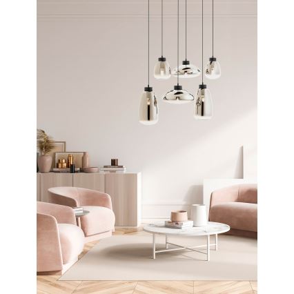 Redo 01-3212 - Lampadario a sospensione con filo LUKE 6xE27/42W/230V nero