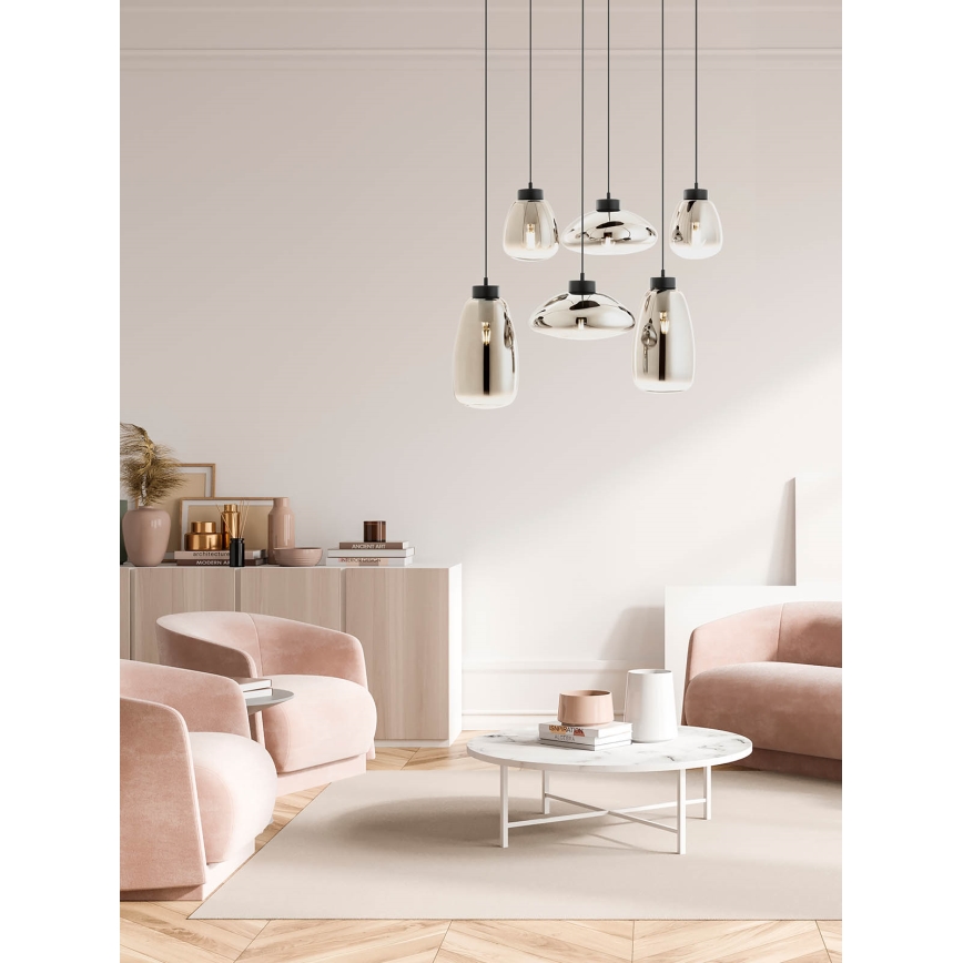 Redo 01-3212 - Lampadario a sospensione con filo LUKE 6xE27/42W/230V nero