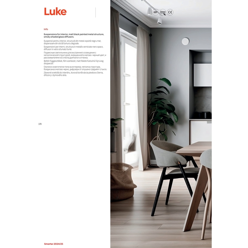 Redo 01-3212 - Lampadario a sospensione con filo LUKE 6xE27/42W/230V nero
