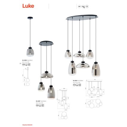 Redo 01-3212 - Lampadario a sospensione con filo LUKE 6xE27/42W/230V nero