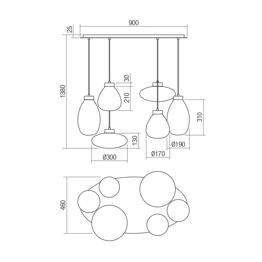 Redo 01-3212 - Lampadario a sospensione con filo LUKE 6xE27/42W/230V nero