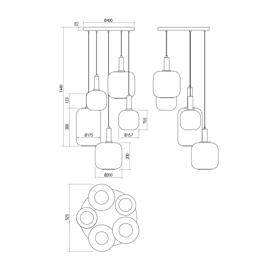 Redo 01-3214 - Lampadario a sospensione con filo BRINA 5xE27/23W/230V