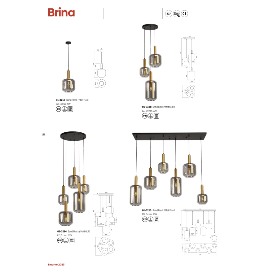Redo 01-3215 - Lampadario a sospensione con filo BRINA 6xE27/23W/230V
