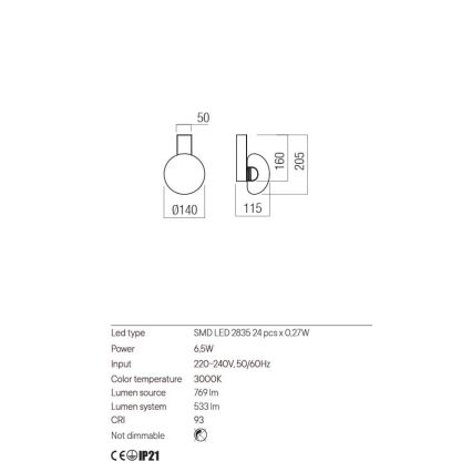 Redo 01-3239 - Applique a LED SINCLAIR LED/6,5W/230V CRI 93 IP21 oro