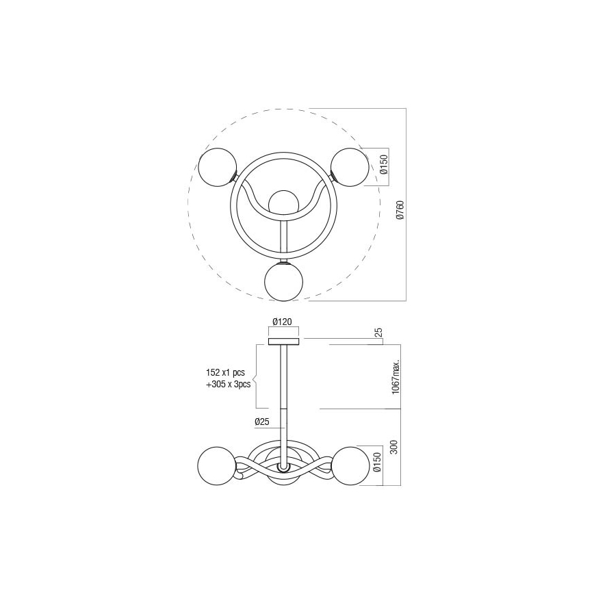 Redo 01-3257 - Lampadario a stelo CONFUSIO 3xE14/28W/230V Ø 76 cm nero