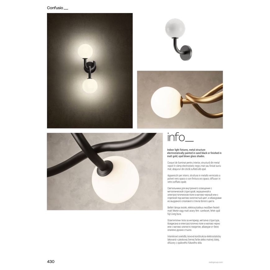 Redo 01-3258 - Lampadario con asta CONFUSIO 5xE14/28W/230V Ø 96 cm oro