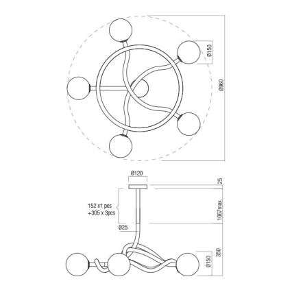Redo 01-3258 - Lampadario con asta CONFUSIO 5xE14/28W/230V Ø 96 cm oro