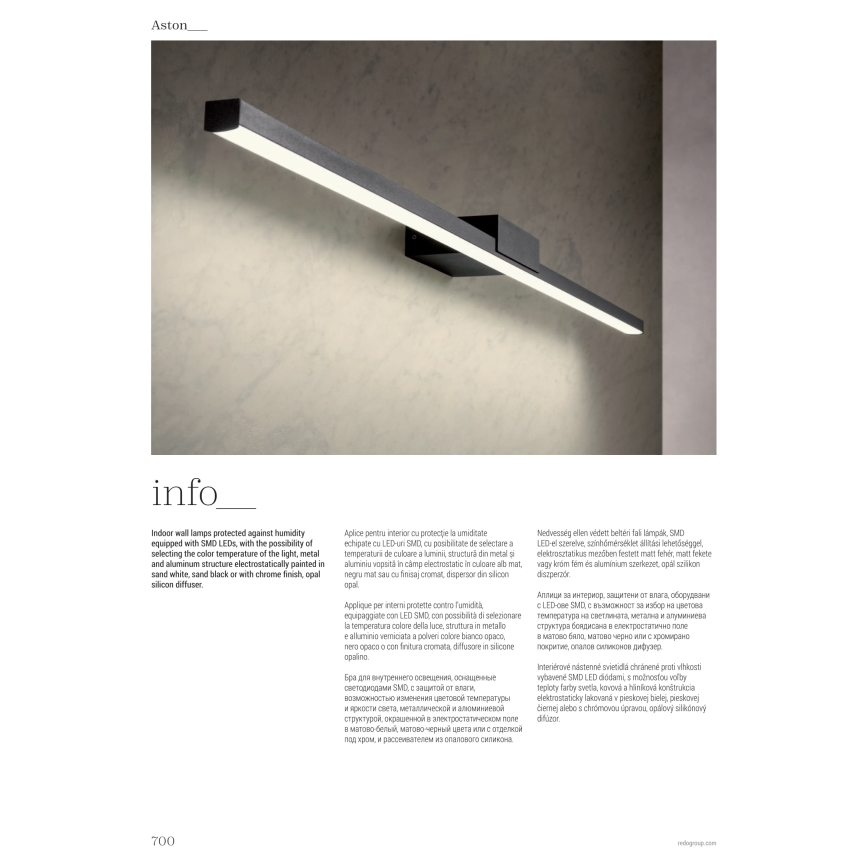 Redo 01-3268 - Illuminazione a LED per specchi da bagno ASTON LED/12W/230V 60 cm CRI 90 IP44 bianco