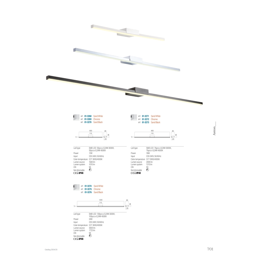 Redo 01-3268 - Illuminazione a LED per specchi da bagno ASTON LED/12W/230V 60 cm CRI 90 IP44 bianco