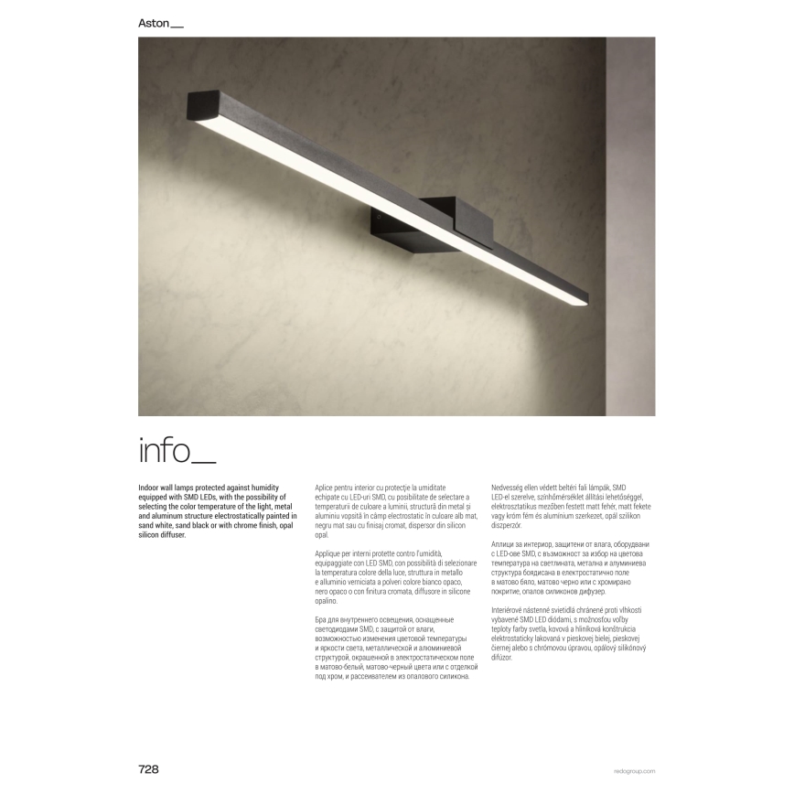 Redo 01-3271 - Illuminazione LED per specchio da bagno ASTON, LED 18W/230V, 3000/4000K, 90 cm, CRI 90, IP44, bianco