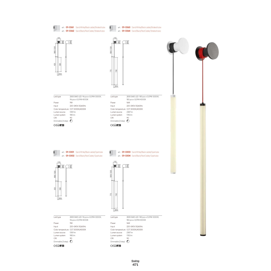 Redo 01-3304 - Lampada da parete dimmerabile SWING LED/16W/230V 3000/4000K CRI 90 nera