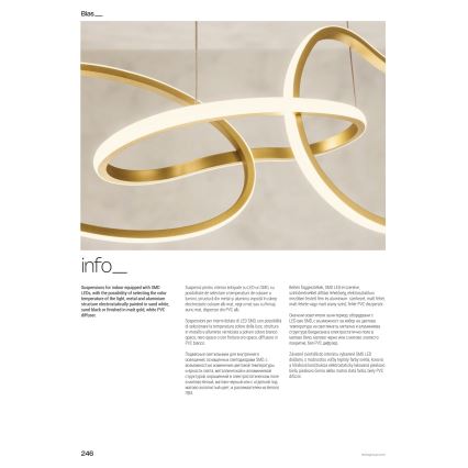 Redo 01-3389 - Lampadario dimmerabile a sospensione con cavo BIAS LED/90W/230V 3000/4500/6500K CRI 90 oro