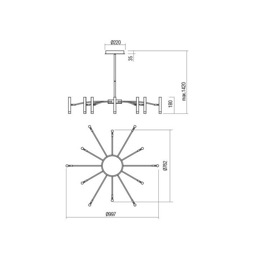 Redo 01-3448 - Lampadario dimmerabile LED su asta RAYEN LED/60W/230V CRI 90 oro
