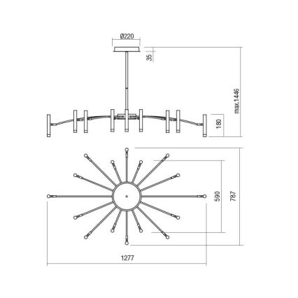 Redo 01-3450 - Lampadario LED dimmerabile a stelo RAYEN LED/80W/230V CRI 90 dorato