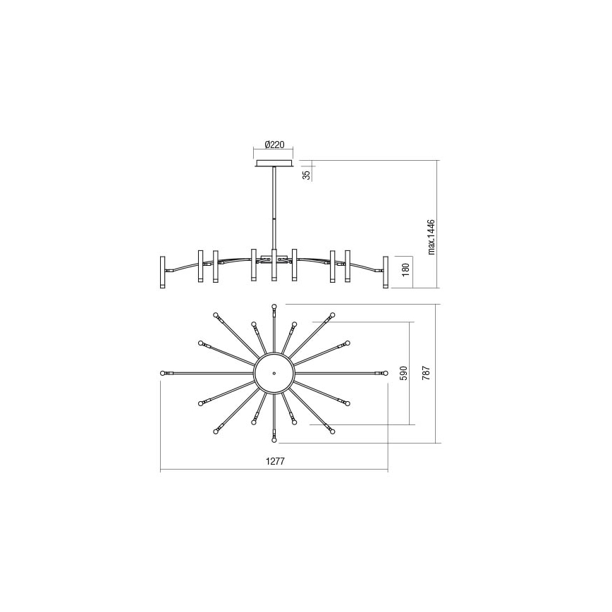 Redo 01-3450 - Lampadario LED dimmerabile a stelo RAYEN LED/80W/230V CRI 90 dorato