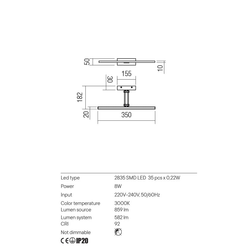 Redo 01-3460 - Lampada LED da quadro LINEAR LED/8W/230V 35 cm CRI 92 bianco