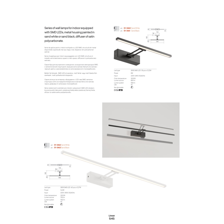 Redo 01-3462 - Lampada LED da quadro LINEAR LED/8W/230V 60,5 cm CRI 92 bianco