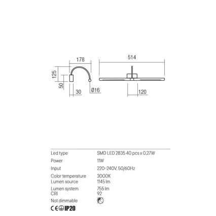 Redo 01-3466 - Lampada LED da quadro KENDO LED/11W/230V 51,4 cm CRI 92 bianco