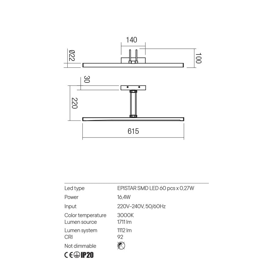 Redo 01-3473 - Lampada LED da quadro IKON LED/16,4W/230V 61,5 cm CRI 92 ottone