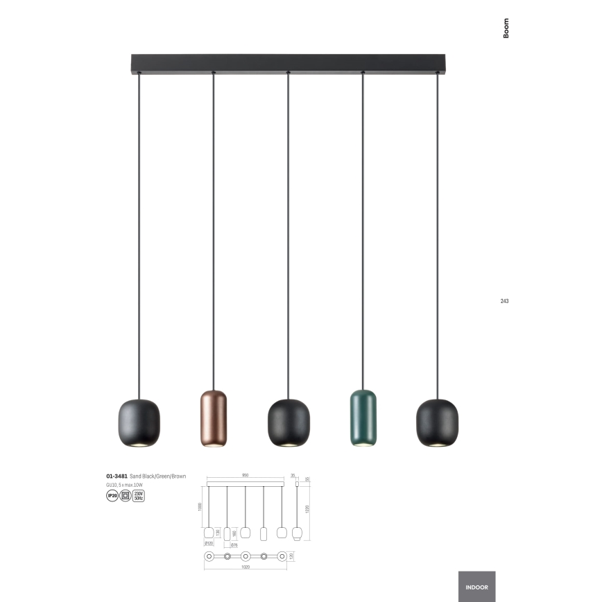 Redo 01-3481 - Lampadario a sospensione con filo BOOM 5xGU10/10W/230V nero/verde/marrone