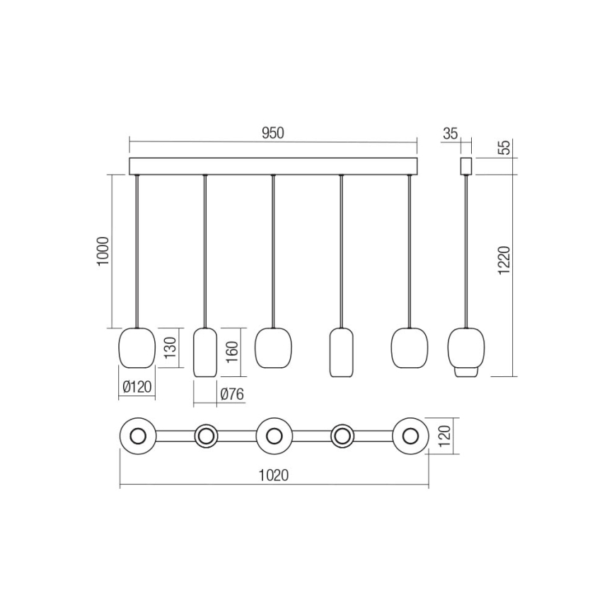 Redo 01-3481 - Lampadario a sospensione con filo BOOM 5xGU10/10W/230V nero/verde/marrone
