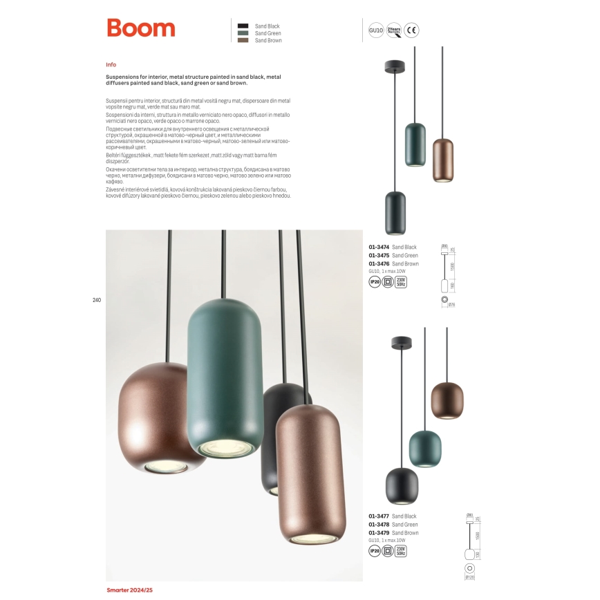 Redo 01-3482 - Lampadario a sospensione con filo BOOM 6xGU10/10W/230V diametro 48 cm nero/verde/marrone