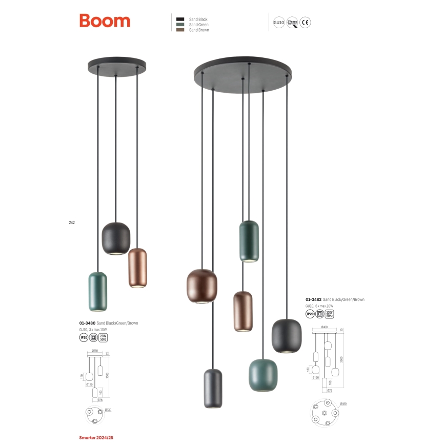 Redo 01-3482 - Lampadario a sospensione con filo BOOM 6xGU10/10W/230V diametro 48 cm nero/verde/marrone