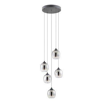 Redo 01-3488 - Lampadario LED dimmerabile su cavo KHADI 5xLED/5,2W/230V CRI 90 Ø 43 cm nero/fumo