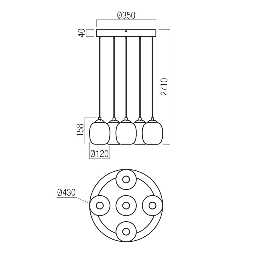 Redo 01-3488 - Lampadario LED dimmerabile su cavo KHADI 5xLED/5,2W/230V CRI 90 Ø 43 cm nero/fumo