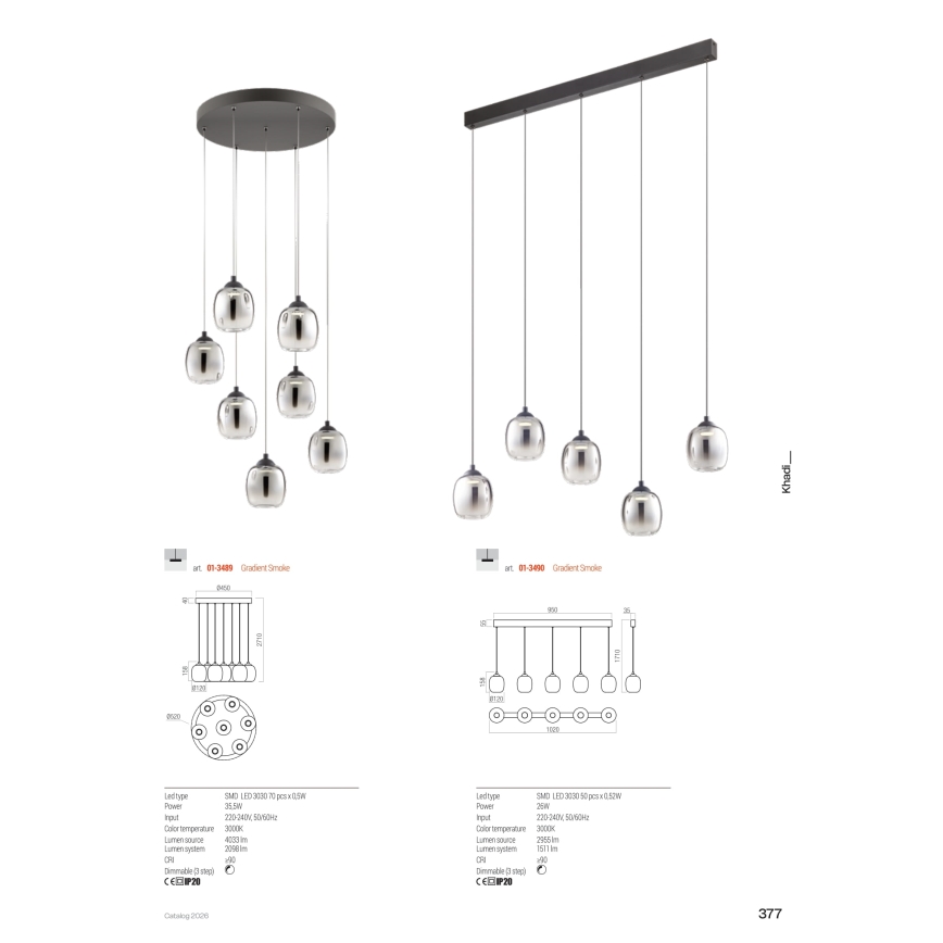 Redo 01-3489 - Lampadario LED dimmerabile a sospensione su cavo KHADI 7xLED/5W/230V CRI 90 Ø 52 cm nero/fumé