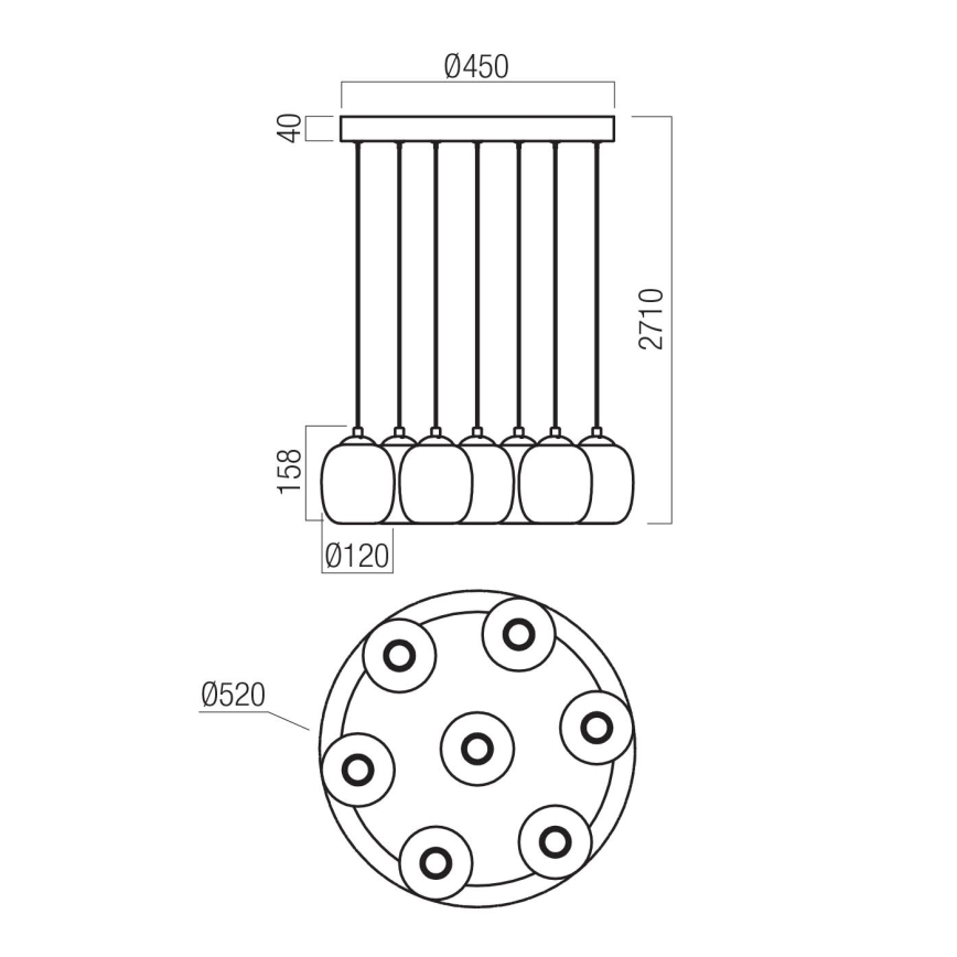 Redo 01-3489 - Lampadario LED dimmerabile a sospensione su cavo KHADI 7xLED/5W/230V CRI 90 Ø 52 cm nero/fumé