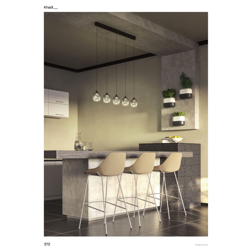 Redo 01-3490 - Lampadario LED dimmerabile su cavo KHADI 5xLED/5,2W/230V CRI 90 nero/fumé