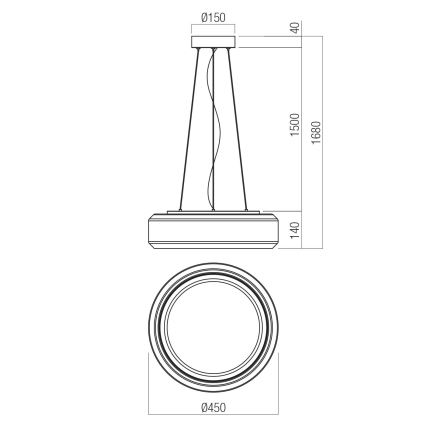 Redo 01-3592 - Lampadario LED a sospensione con filo SOLERA LED/36W/230V diametro 45 cm CRI 93 3000/4000K grigio