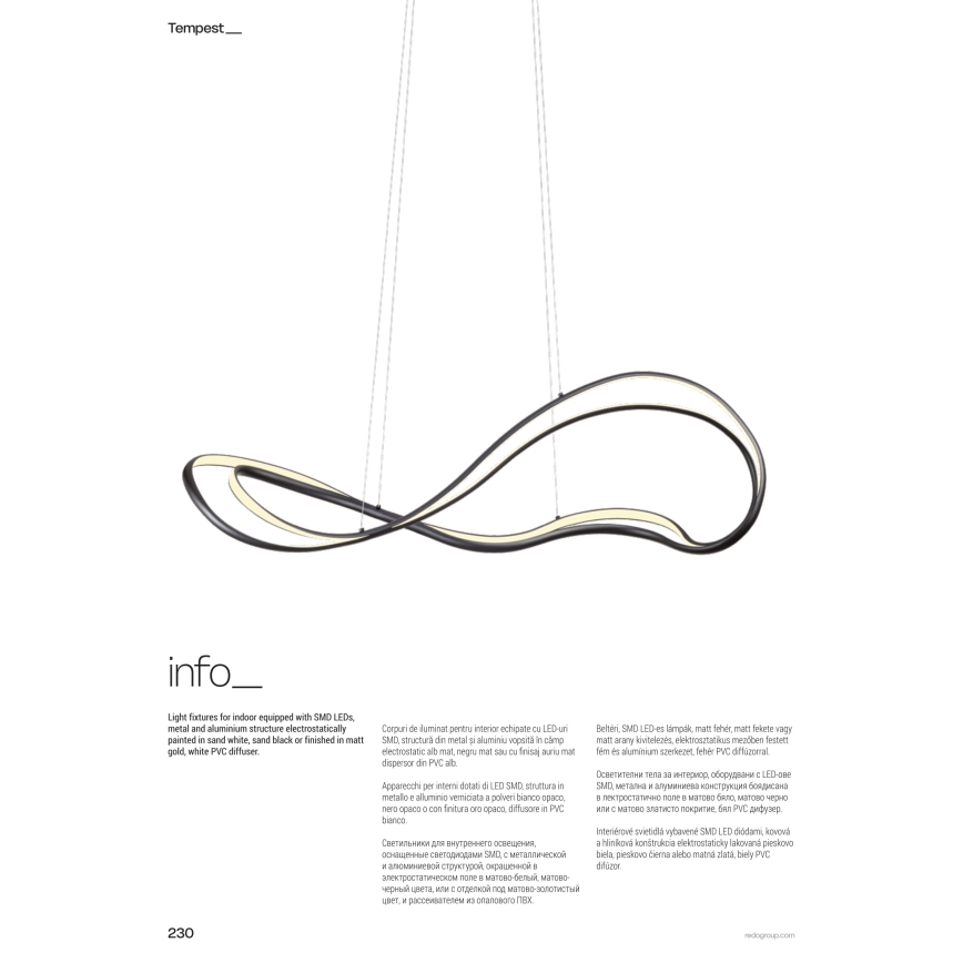 Redo 01-3599 - Lampadario LED dimmerabile a sospensione con cavo TEMPEST LED/58W/230V nero