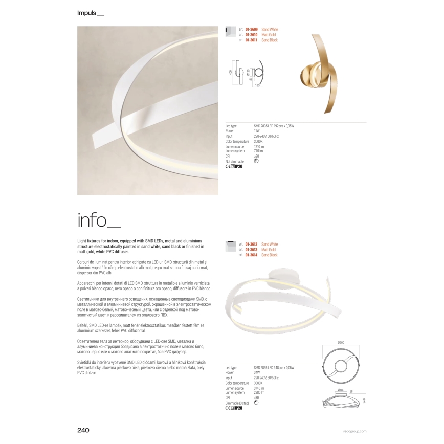 Redo 01-3616 - Lampada a sospensione dimmerabile su cavo IMPULS LED/38W/230V dorata