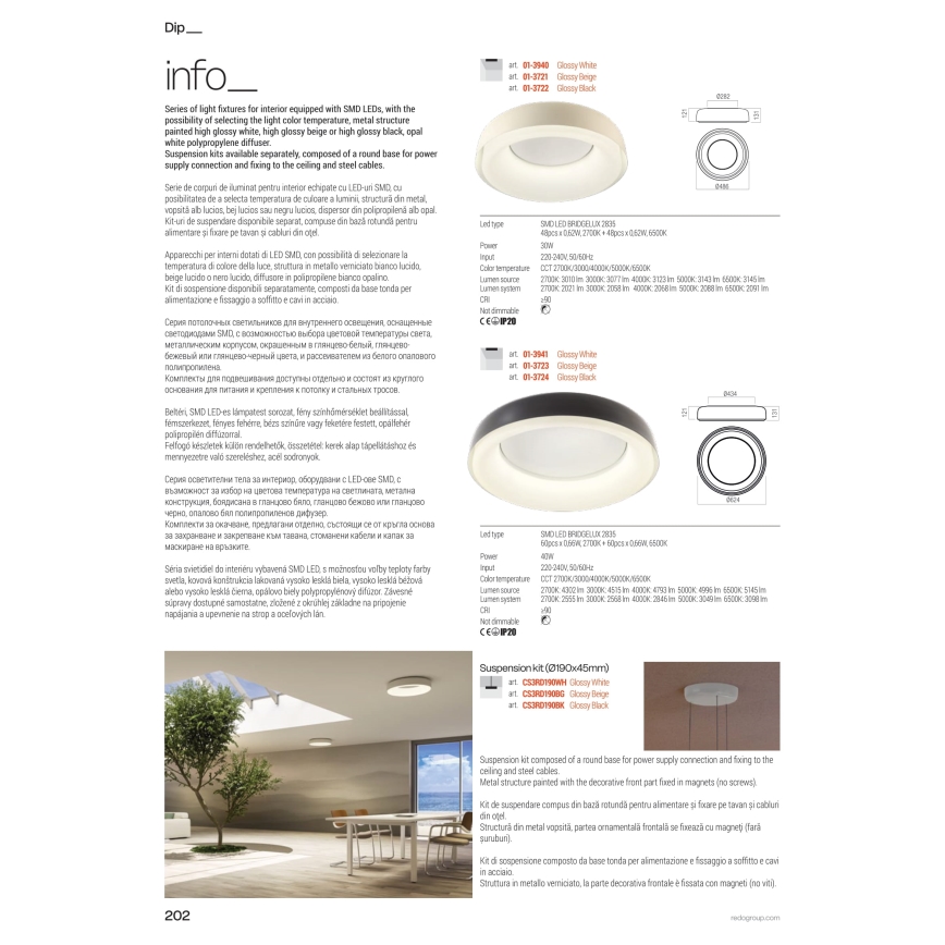 Redo 01-3723 - Plafoniera LED DIP/40W/230V 2700/3000/4000/5000/6500K CRI 90 Ø 62,4 cm beige
