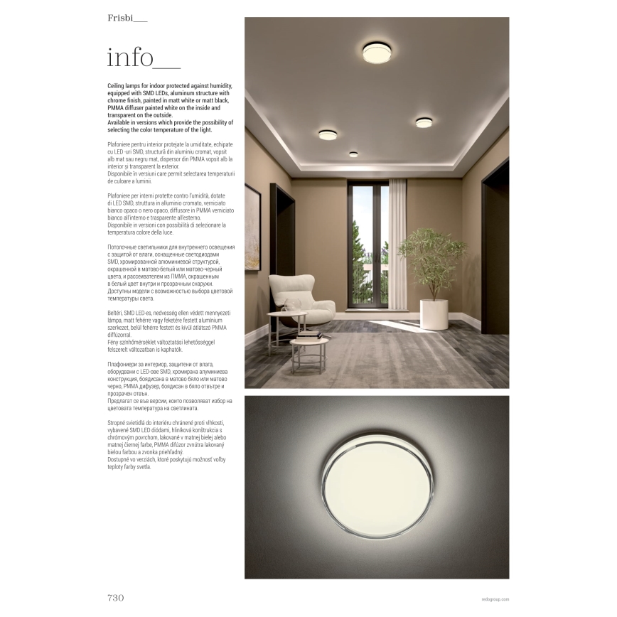 Redo 01-3731 - Plafoniera LED da bagno FRISBI LED/12W/230V diametro 23 cm CRI 90 3000/4000K IP44 bianco
