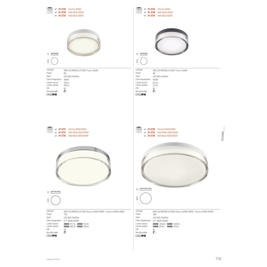 Redo 01-3731 - Plafoniera LED da bagno FRISBI LED/12W/230V diametro 23 cm CRI 90 3000/4000K IP44 bianco
