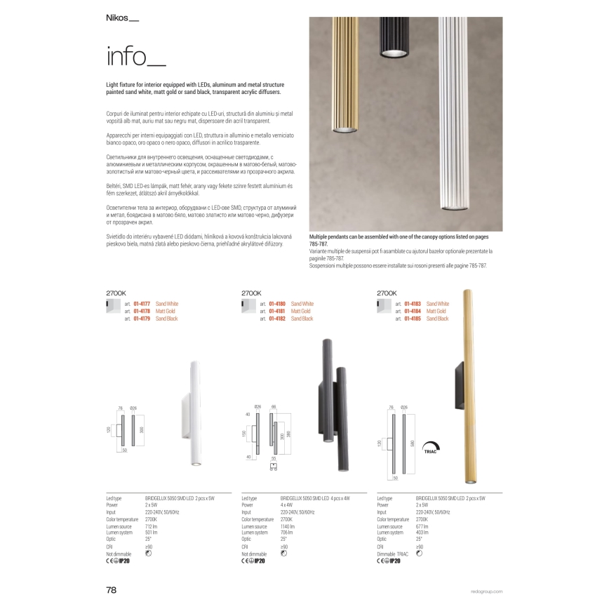 Redo 01-3856 - Lampadario LED a sospensione con cavo NIKOS LED/8W/230V 3000K CRI 90 Ø 6 cm bianco