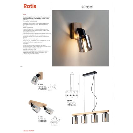 Redo 01-3986 - Lampadario a sospensione con filo ROTIS 4xE27/15W/230V