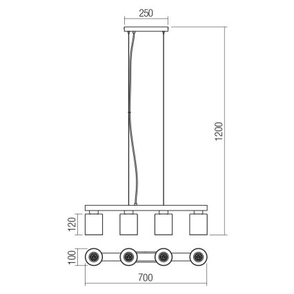 Redo 01-3986 - Lampadario a sospensione con filo ROTIS 4xE27/15W/230V