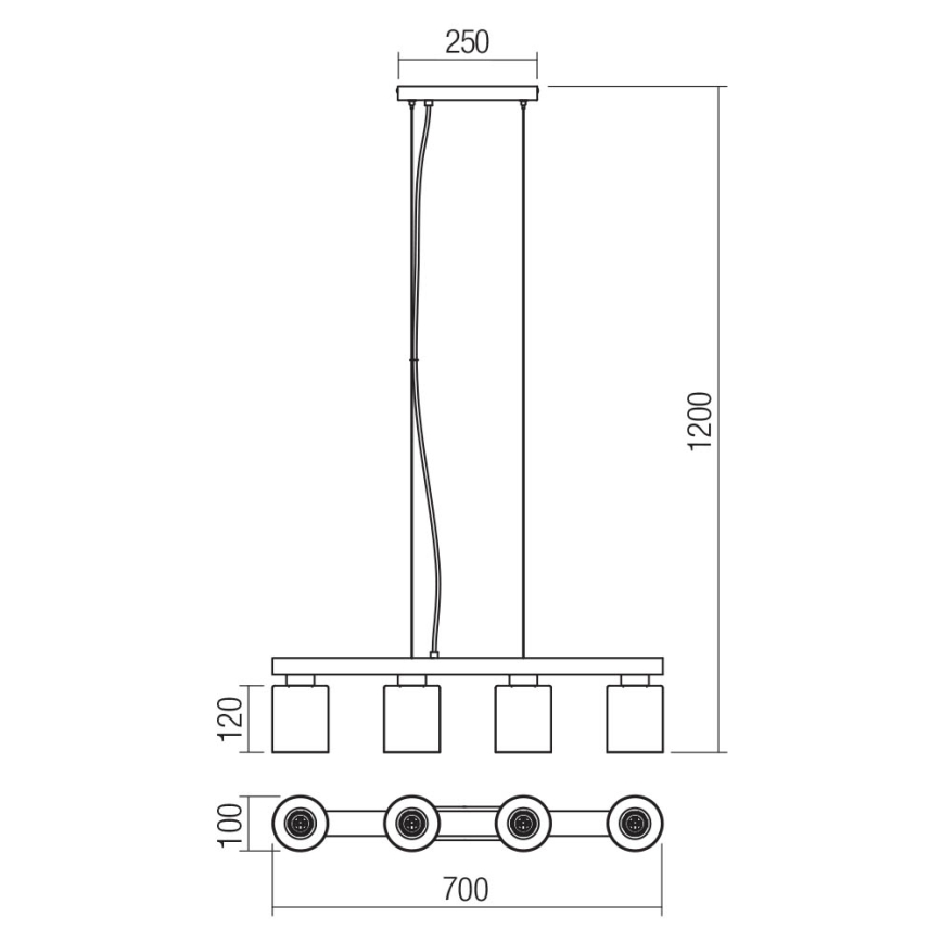 Redo 01-3986 - Lampadario a sospensione con filo ROTIS 4xE27/15W/230V