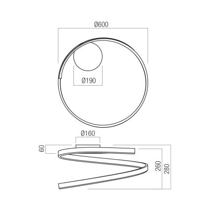 Redo 01-4012 - Plafoniera LED dimmerabile SCROLL LED/38W/230V 3000K/4000K/6000K CRI 90 Ø 60 cm nero