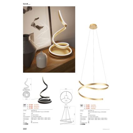 Redo 01-4013 - Lampadario dimmerabile a cavo SCROLL LED/38W/230V 3000K/4000K/6000K CRI 90 Ø 60 cm bianco