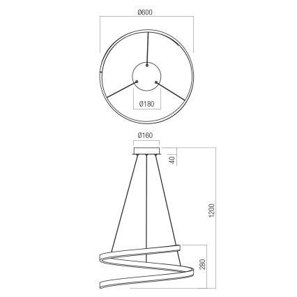 Redo 01-4013 - Lampadario dimmerabile a cavo SCROLL LED/38W/230V 3000K/4000K/6000K CRI 90 Ø 60 cm bianco