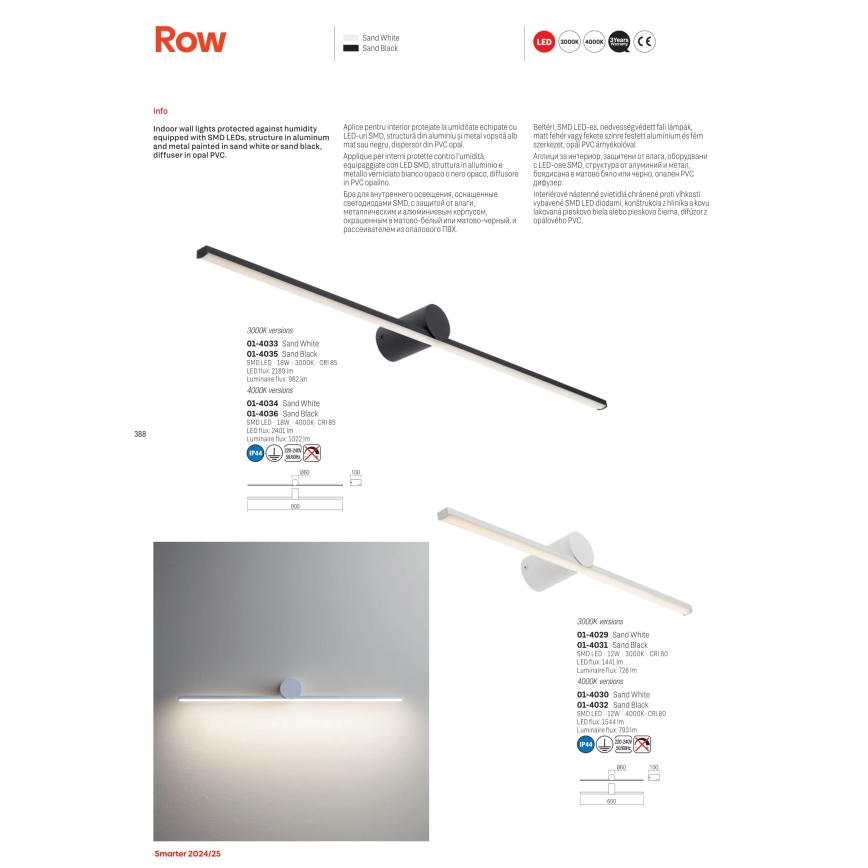 Redo 01-4034 - Illuminazione a LED per specchi da bagno ROW LED/18W/230V 90 cm IP44 bianco