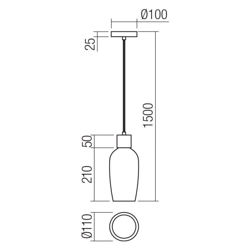 Redo 01-4044 - Lampadario a sospensione con filo ATLANTIS 1xE27/42W/230V diametro 11 cm nero