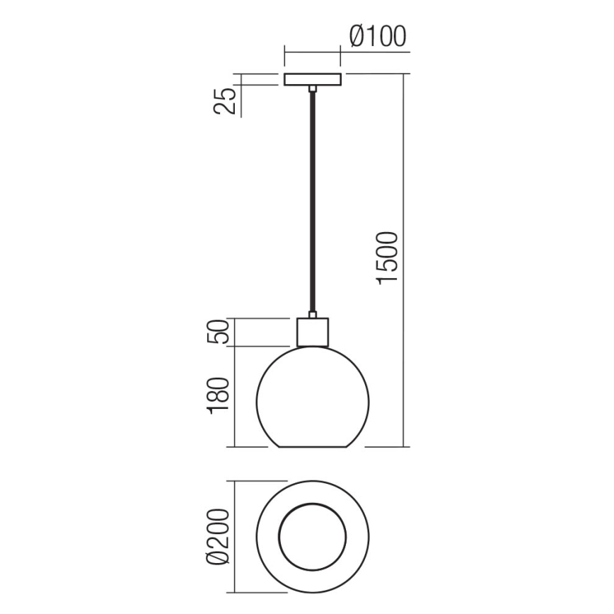 Redo 01-4045 - Lampadario a sospensione con filo ATLANTIS 1xE27/42W/230V diametro 20 cm nero